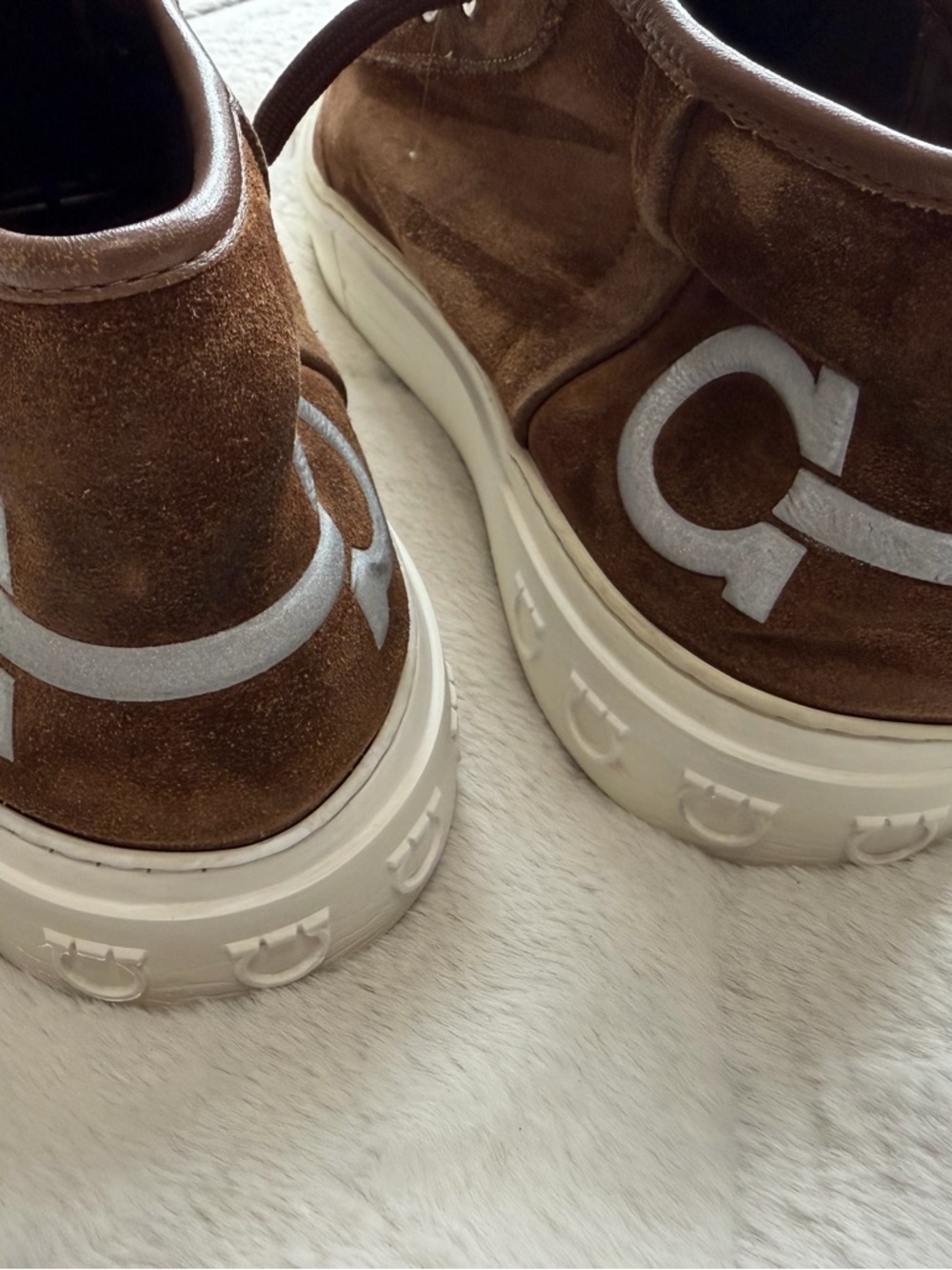 $850 Ferragamo Angel Gancini Parigi Logo Brown Suede Mid-Top Sneakers 10 11 - Picture 6 of 10